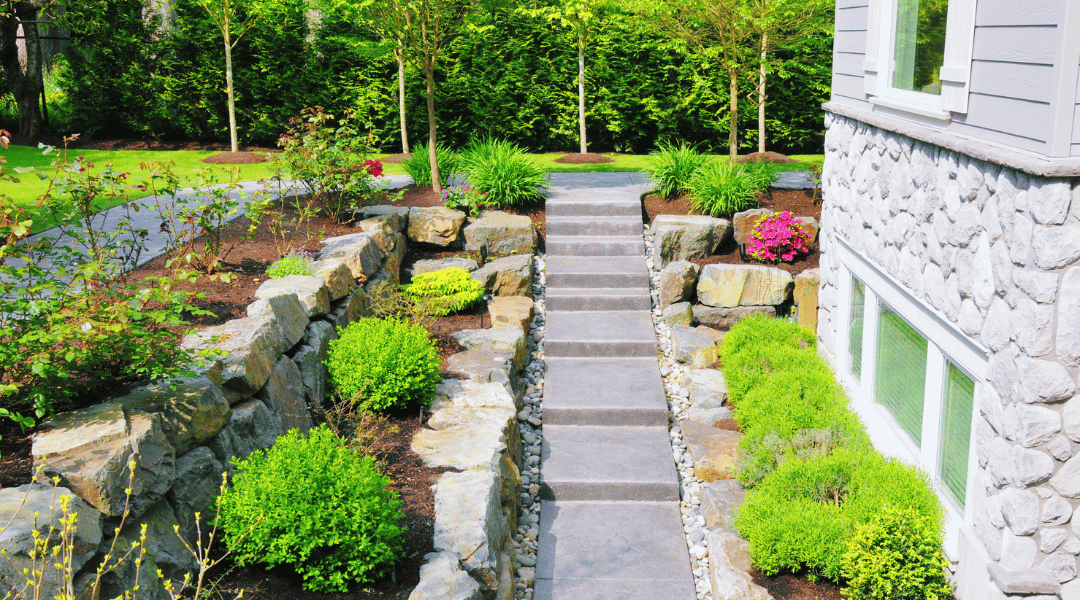 Landscaping and exterior home improvement with stone pathway and garden design in Denver Colorado